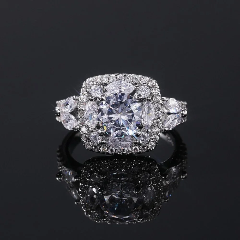 😍SHINY ROUND CZ SQUARE 925 STERLING SILVER LUXURY WEDDING RINGS FOR WOMEN, L053